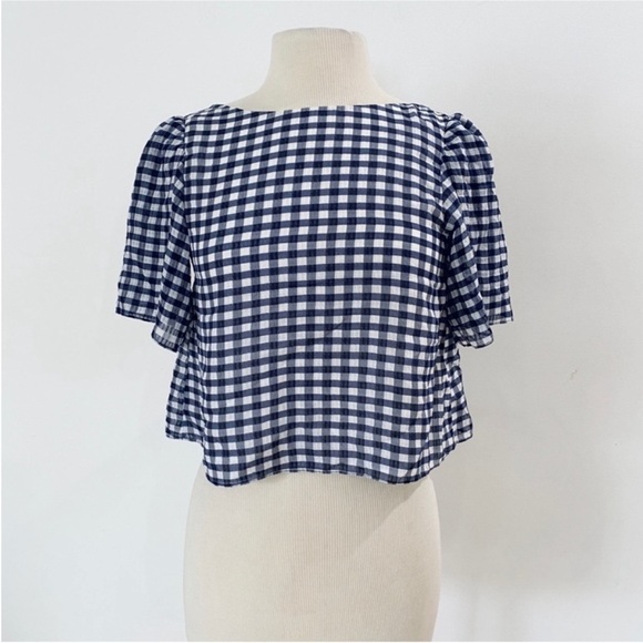 Club Monaco 100% silk checker open back blouse top NWOT - Picture 1 of 6